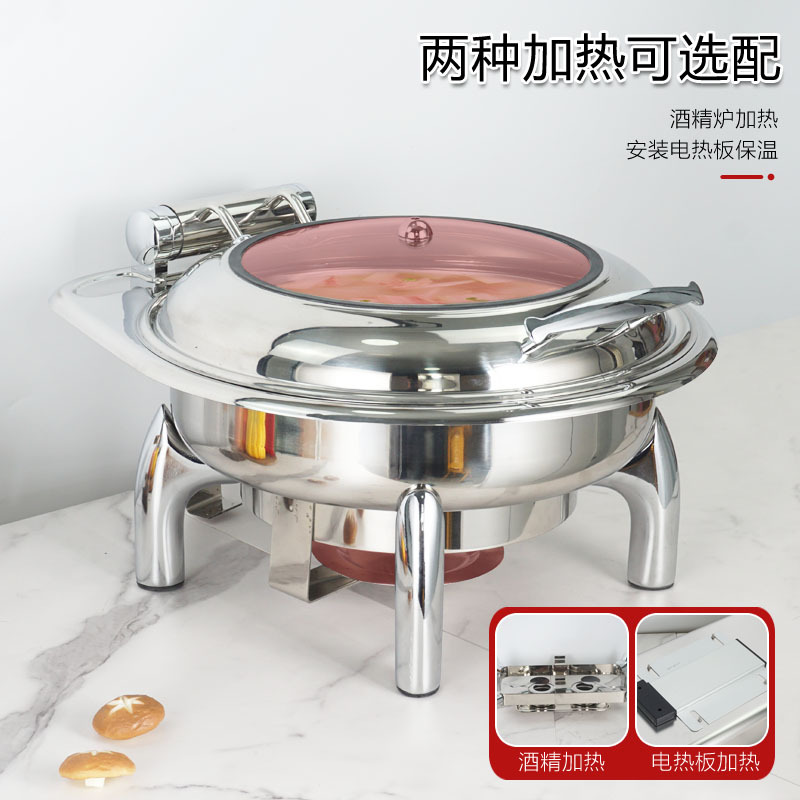 De acero inoxidable de lujo buffet estufa calefacción eléctrica buffet estufa de hotel hidráulico de alimentos cocinados Flip visual olla de aislamiento