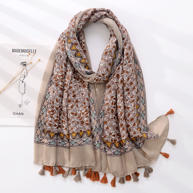 Primavera y verano nuevo tul fresco algodón y lino monocromo flor borla playa vacaciones protección solar aire acondicionado chal Toalla de playa