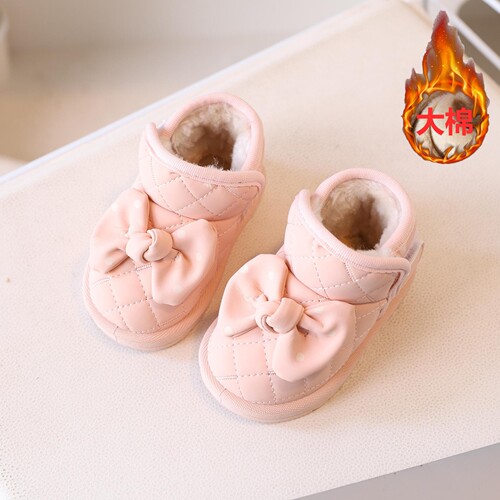 Winter warm shoes bow baby toddler shoes girls shoes ankle boots plus velvet thick warm snow boots cotton shoes