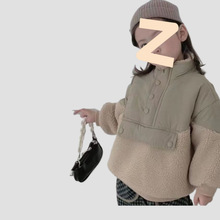 儿童冬款棉衣男女宝宝洋气宽松拼接羊羔毛加绒加厚卫衣中性外套潮
