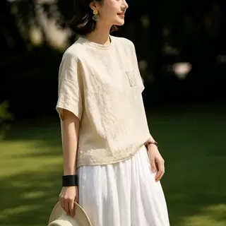 【口袋艺术】生态汉麻圆领短袖T恤简约百搭夏季舒适透气26171