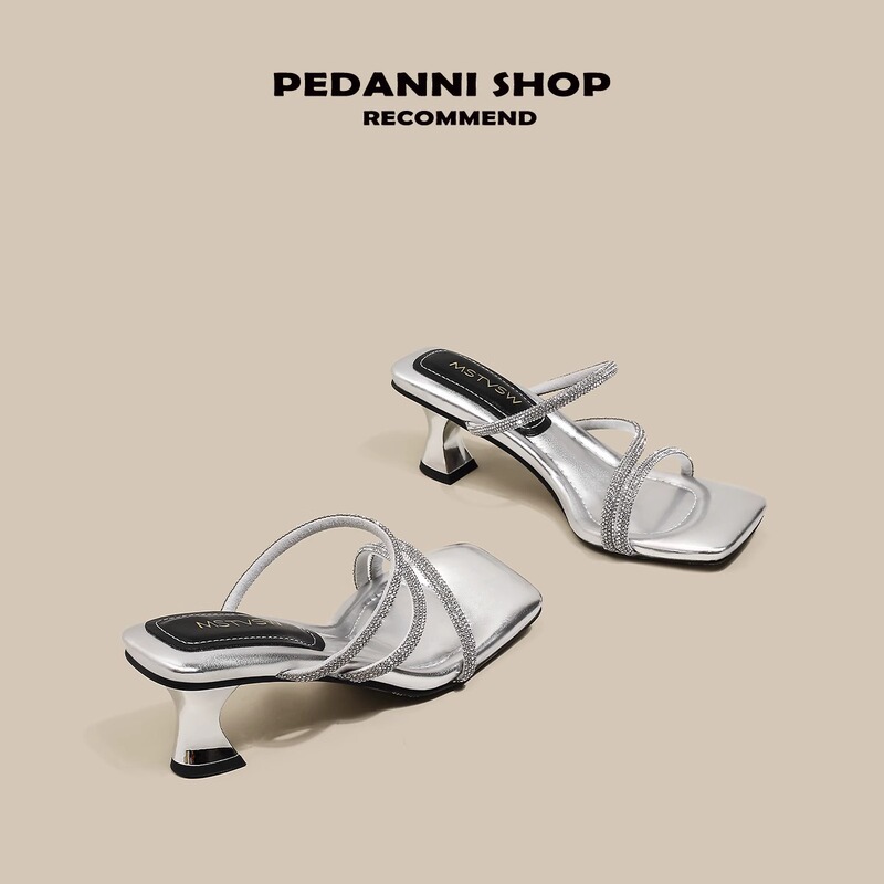 Silver High-Heeled Sandals with a Poop-Feeling Feel, Fairy-Style Square-Toe Rhinestone Thick-Heeled Sandals for Women to Wear in Summer Without Tiring Your Feet Silver High-Heeled Sandals with a Poop-Feeling Feel, Fairy-Style Square-Toe Rhinestone Thick-Heeled Sandals for Women to Wear in Summer Without Tiring Your Feet