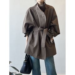 新款法式复古气质中长款风衣外套女2025秋季宽松收腰立领上衣大衣