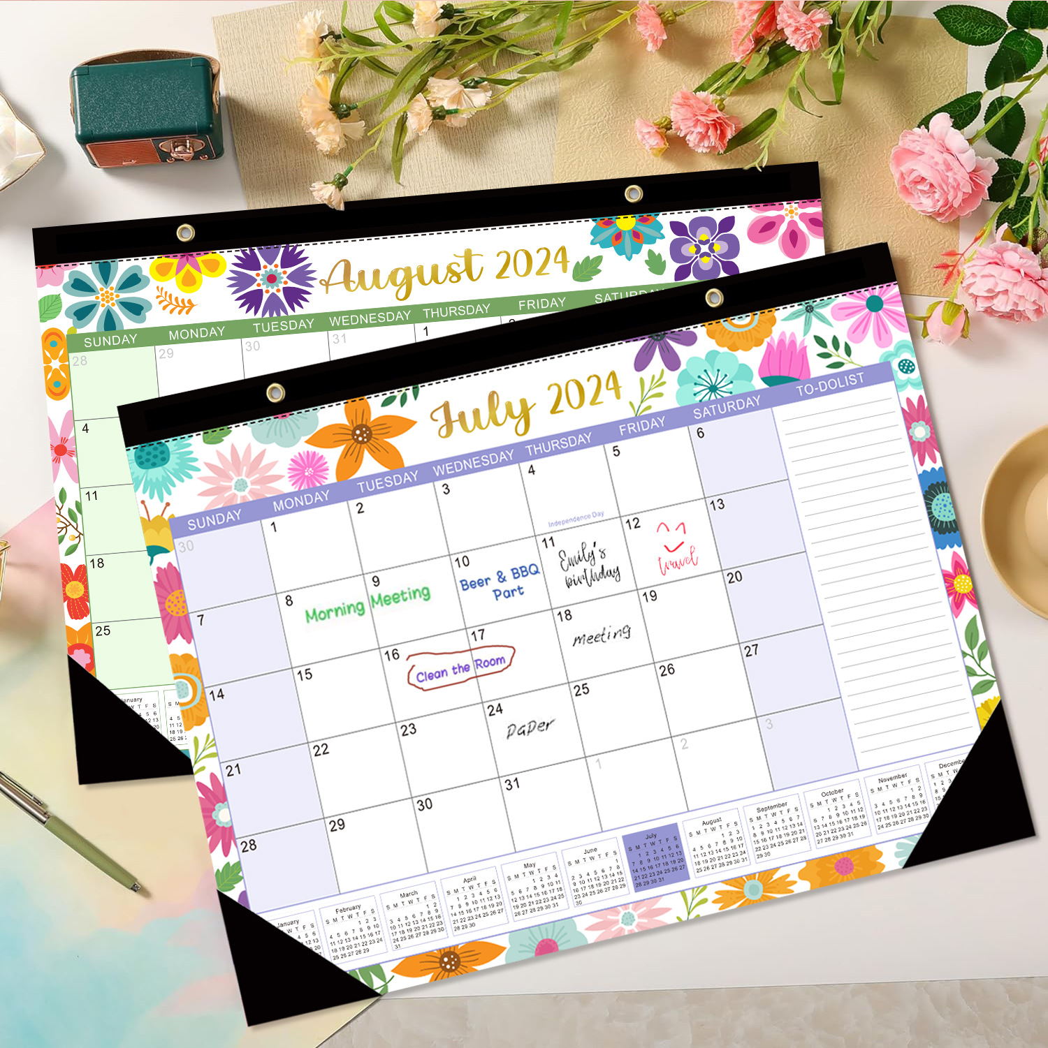 Cross-border 2024 English Calendar American Holiday Schedule Notepad Wall Calendar Desk Calendar Wholesale