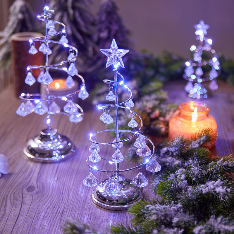 Decoración de Navidad de hierro forjado luminoso escritorio árbol de Navidad cristal árbol de Navidad luz de noche decoración de regalos de Navidad