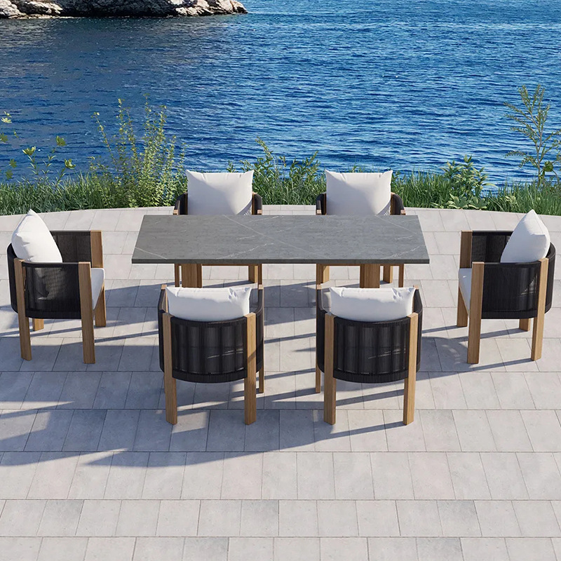 Patio al aire libre mesa y silla Villa jardín anticorrosión teca modelo habitación cama y desayuno impermeable protección solar ocio madera maciza Mesa muebles image 5