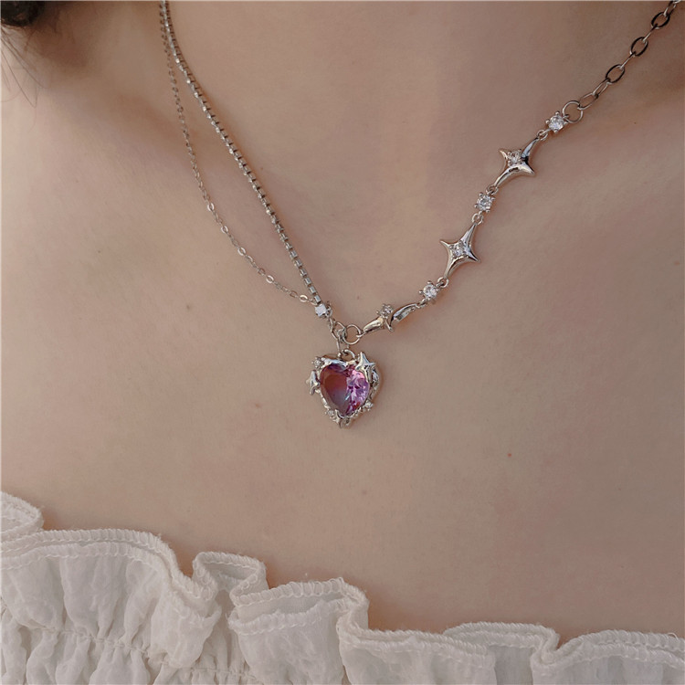 Fashion Heart Shape Titanium Steel Patchwork Pendant Necklace 1 Piece