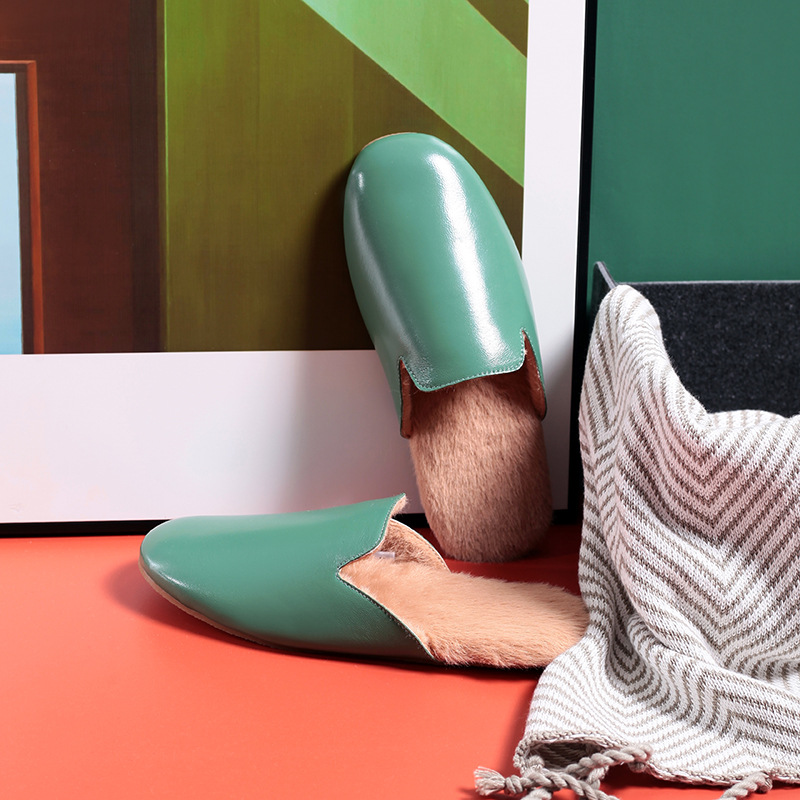 2021新款日式羊皮居家保暖防滑貂毛短绒皮拖鞋