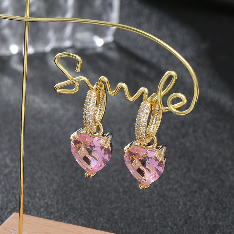 Fashion Geometric Heart Shape Copper Inlay Zircon Drop Earrings 1 Pair display picture 4