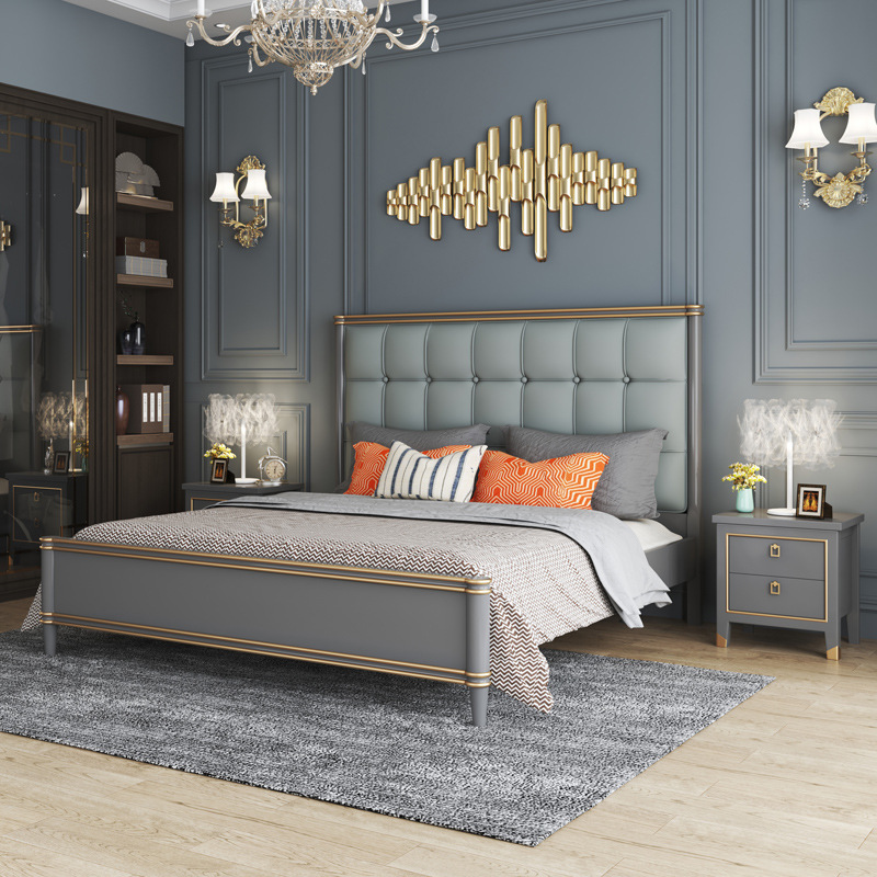 American Light luxury solid wood bed, modern philosophy, European, soft bed, main slew, double bed, high box bed
