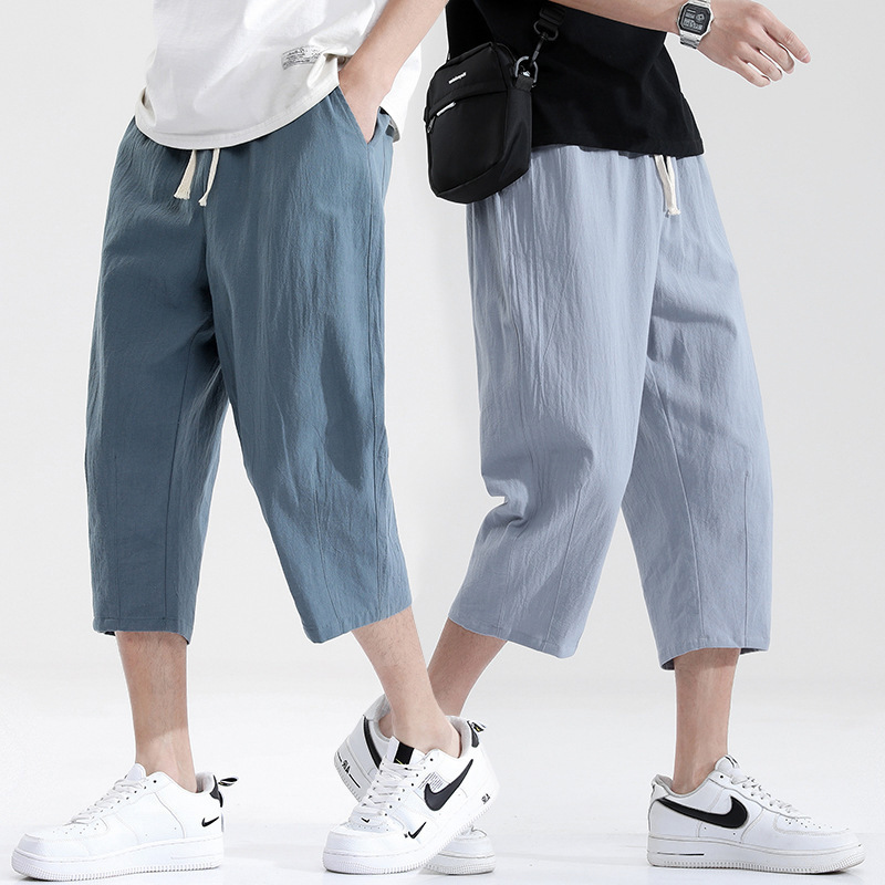 Cropped pants trendy men's casual pants men's summer thin loose men's Korean version of plus size cotton men's wholesale