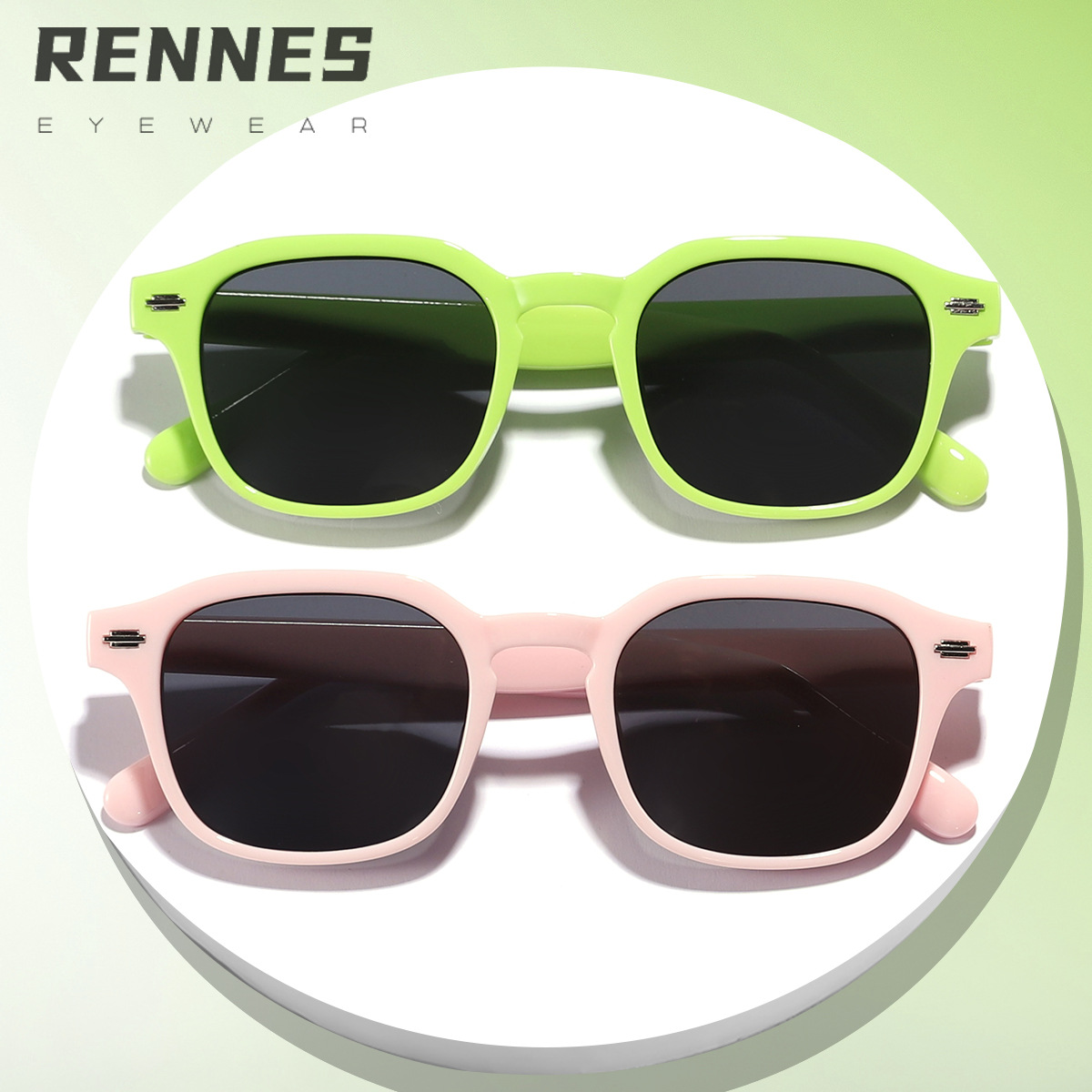 2024 Gafas de sol para niños con clavos cuadrados de nuevo estilo transfronterizo, gafas de sol para exteriores de moda de color caramelo retro