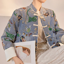 新中式国风蓝色上衣2025早秋高端亮片刺绣花朵牛仔设计外套 M6135