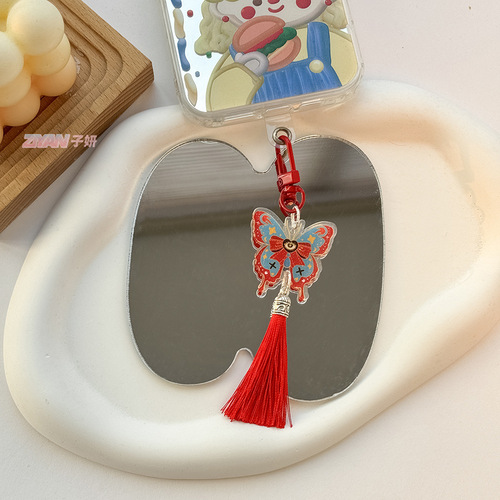 New Chinese style national style colorful butterfly tassel keychain girl heart schoolbag lanyard bestie mobile phone pendant decoration