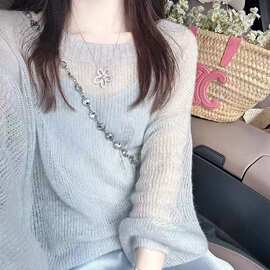 女式圆领微透薄感防晒罩衫春夏新款经典纯色百搭镂空设计套头上衣