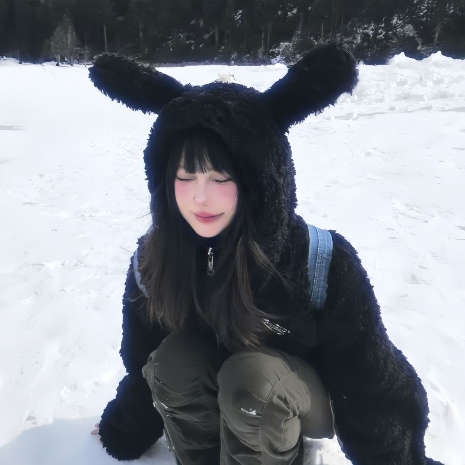 2025秋冬新款美式纯欲兔耳毛绒连帽外套女冬季加厚上衣棉衣多巴胺