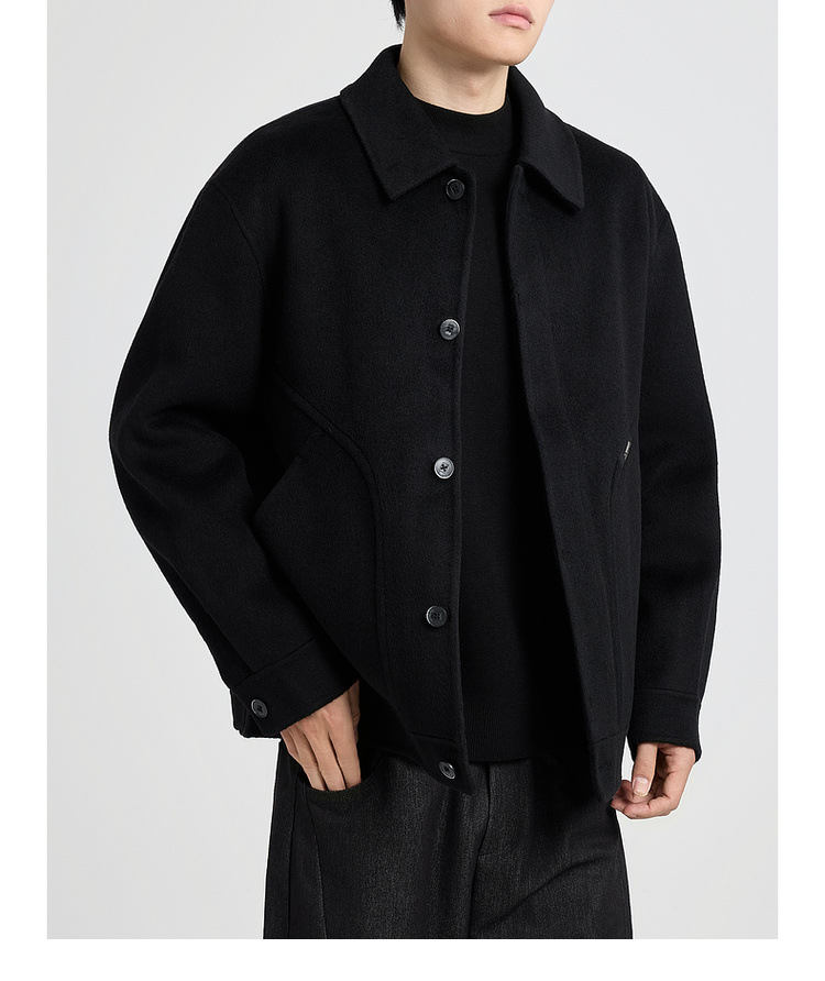 Áo khoác len nam hai mặt chất liệu merino, kiểu dáng handmade, phong cách mới — màu đen chi tiết 26