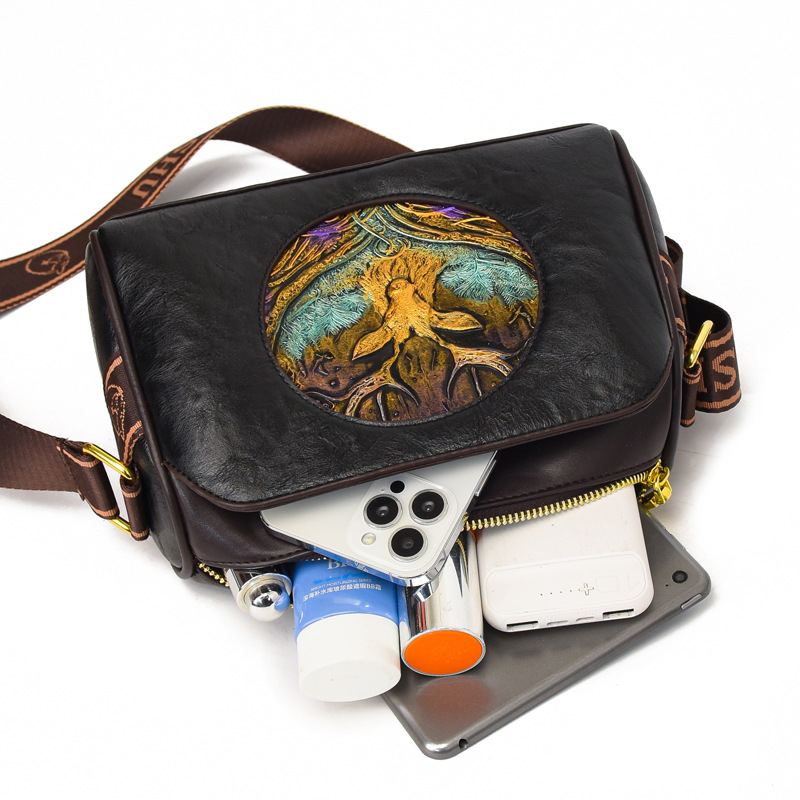 Bolso de mujer transfronterizo nuevo estilo nacional artístico bolso de Madre en relieve de moda bolso de hombro de alto sentido bolso de mensajero de temperamento versátil