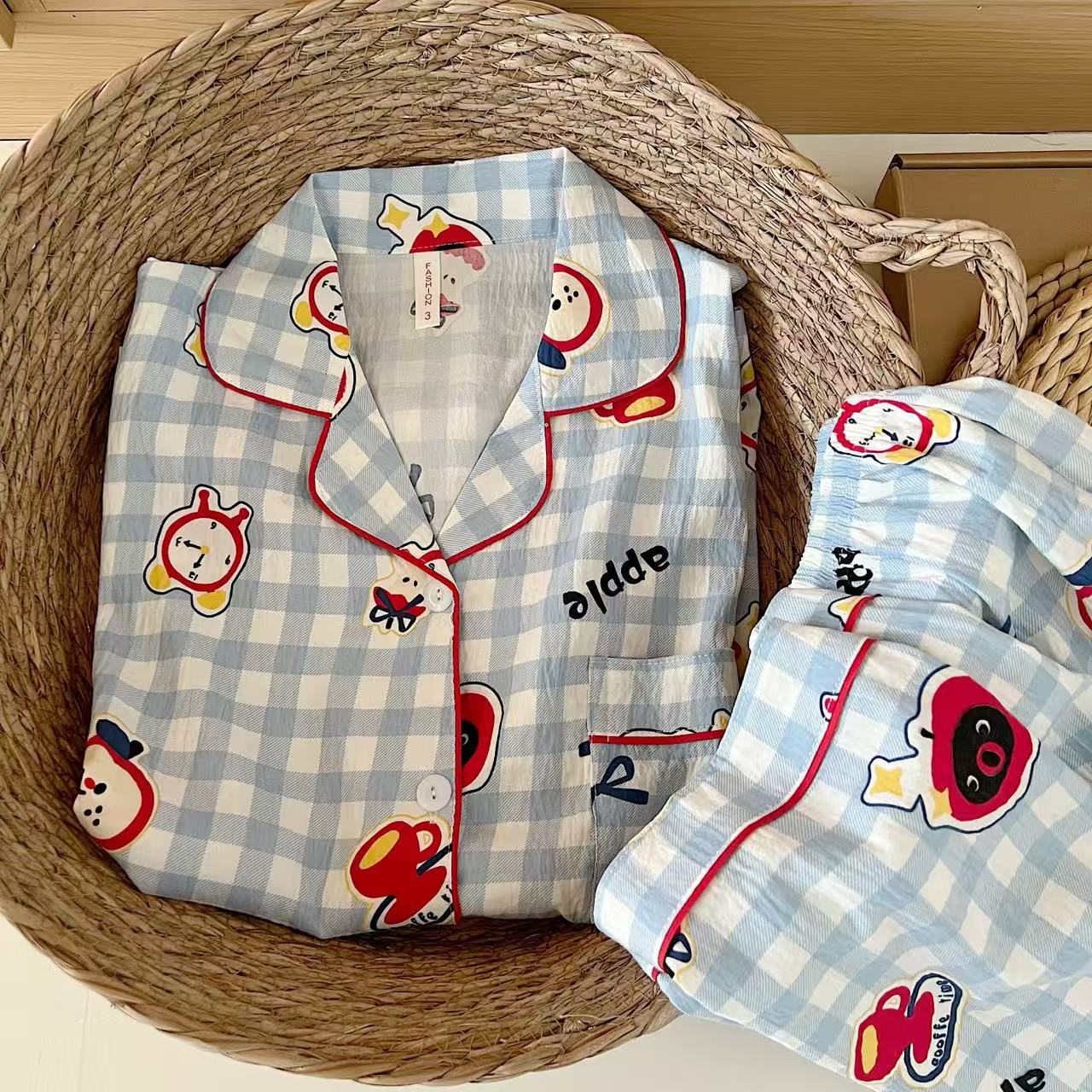 Al por mayor transfronterizo explosión de verano nubes cardigan solapa pijamas de niña dulce mangas cortas pantalones cortos set de ropa para el hogar