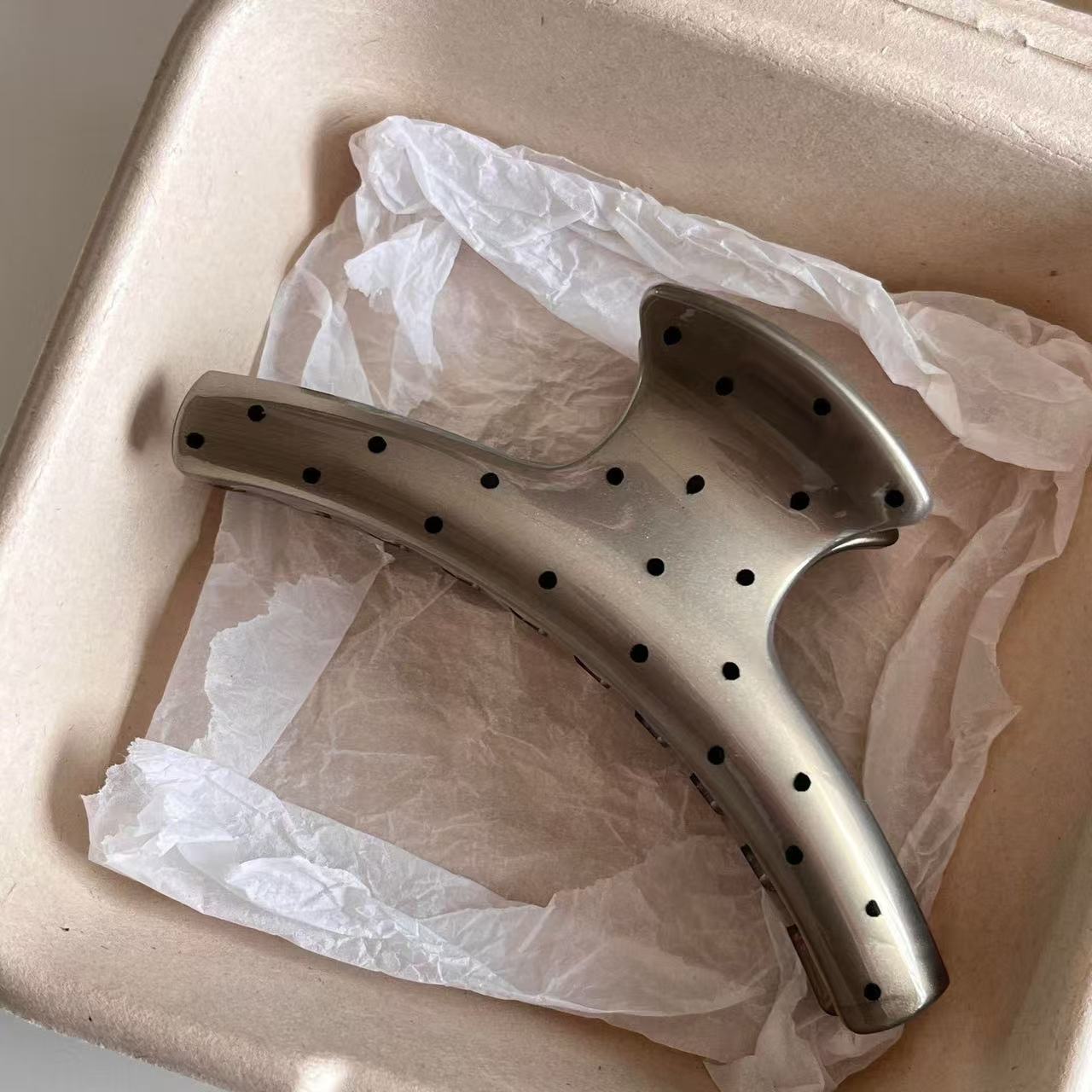 Silver gray polka dot clothes hanger