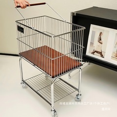 厂家直销中古风脏衣篓可移动家用卫生间浴室高颜值脏衣篮衣服小推