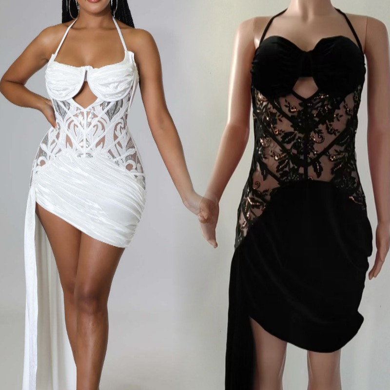 HX0153 Europeo y Americano transfronterizo de comercio exterior de Las Mujeres de encaje largo vestido de la princesa de la cola del club nocturno de terciopelo sexy vestido de la honda