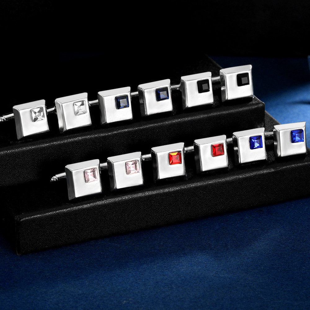 diamond studded square French metal cufflinks for men's business shirt cuff nails source factory spot_voghion.com