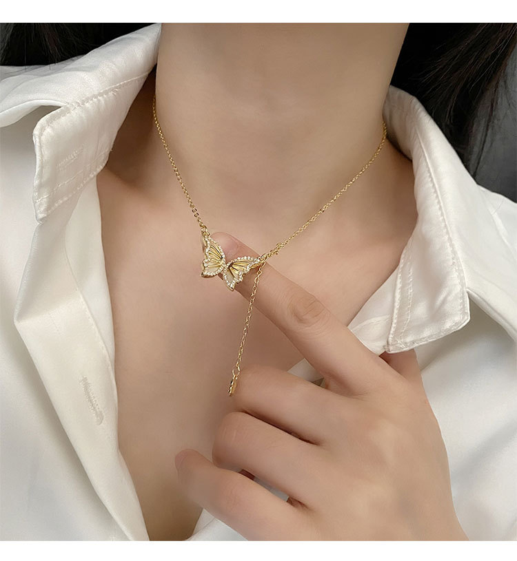 Fashion Butterfly Copper Inlay Zircon Pendant Necklace 1 Piece