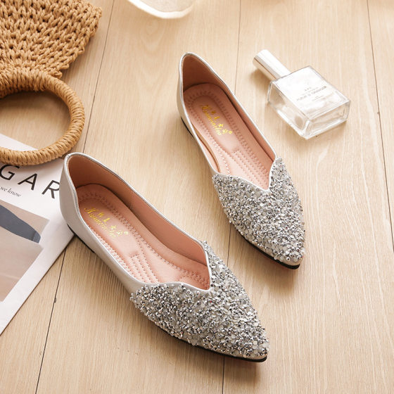 Pointed Toe Flats for Women Spring 2025 New Internet Celebrity Small Size Flats for Pregnant Women All Year Round Shoes Large Size Scoop Shoes 41 to 43 Autumn