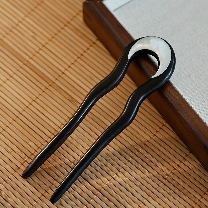 Nuevo clip de cabello en forma de U hecho a mano clip de madera conchas de madera simple clip de cabello de madera accesorios de estilo antiguo lado clip