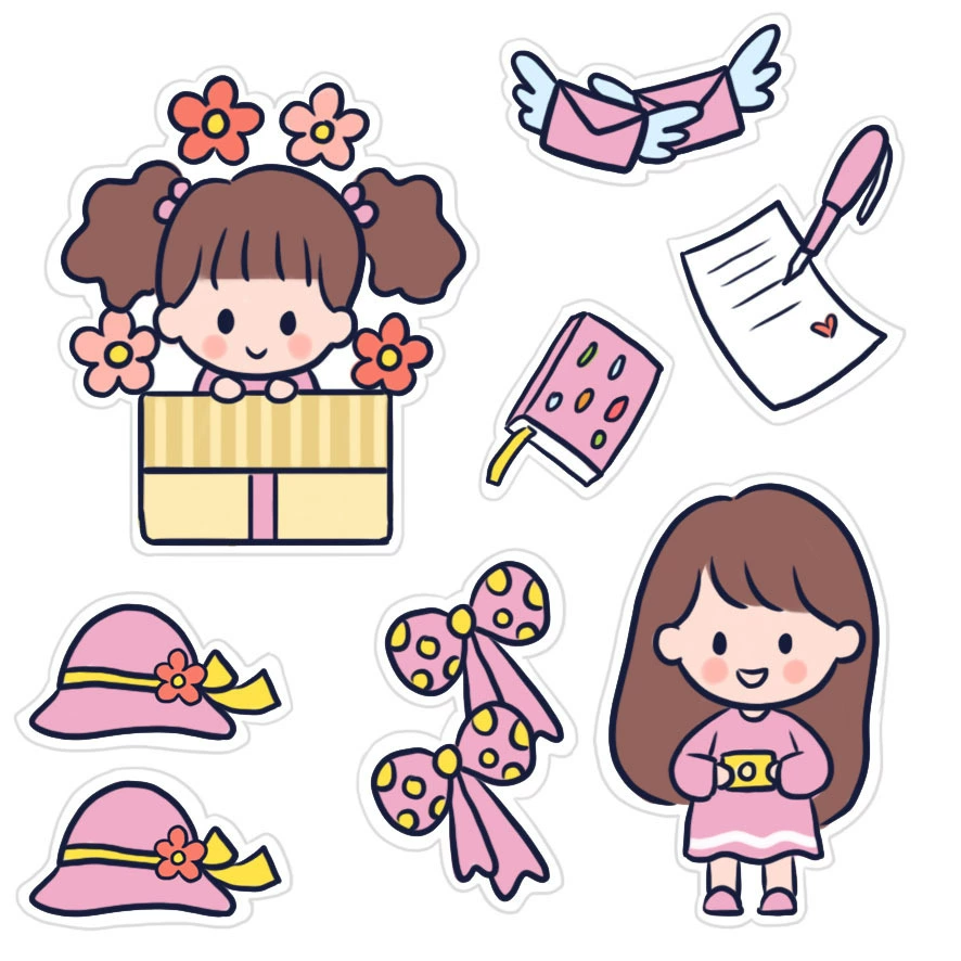 Cartoon sticker, laptop, book, DIY, for students