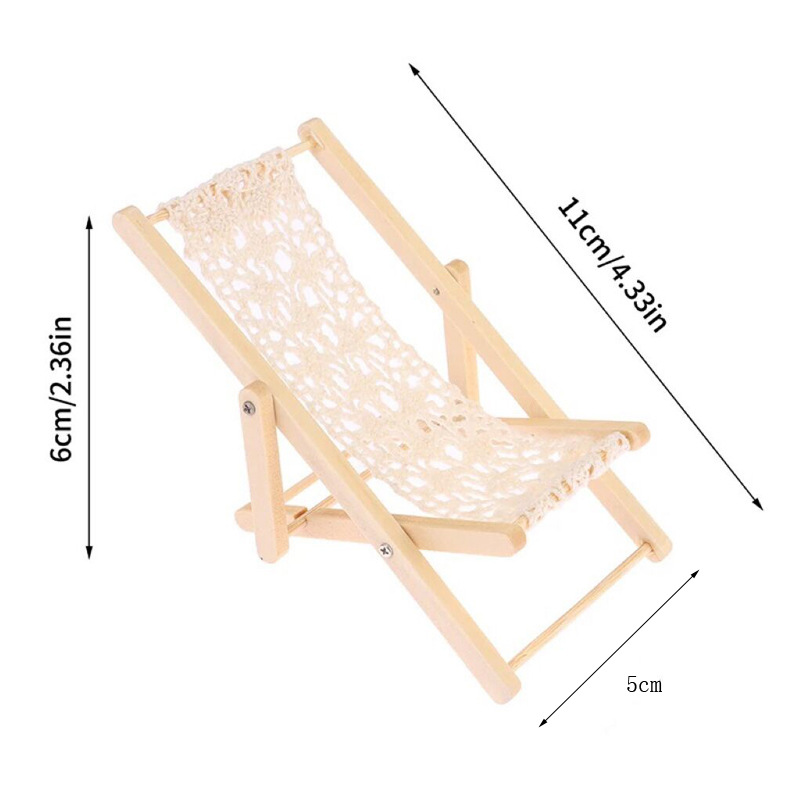 1:12 Dollhouse mini muebles modelo terminado a rayas de madera reclinable silla playa multicolor