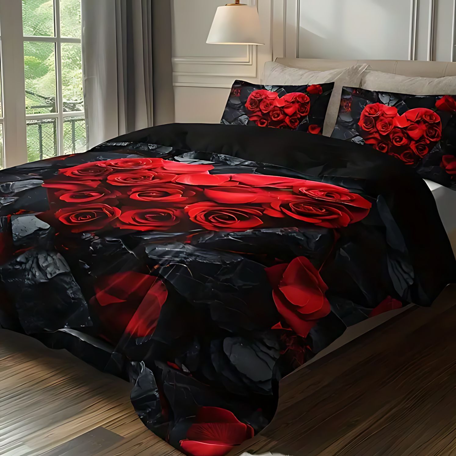 TEMU / JIT transfronterizo nuevo producto ligero de lujo suave y cómodo rosa roja impresión digital set fuente fabricante