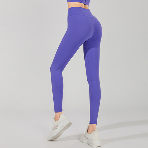 Lycra yoga pants women's tight-fitting butt-lifting outer wear training quick-drying running cross-over high-waist bottoming sports fitness trousers