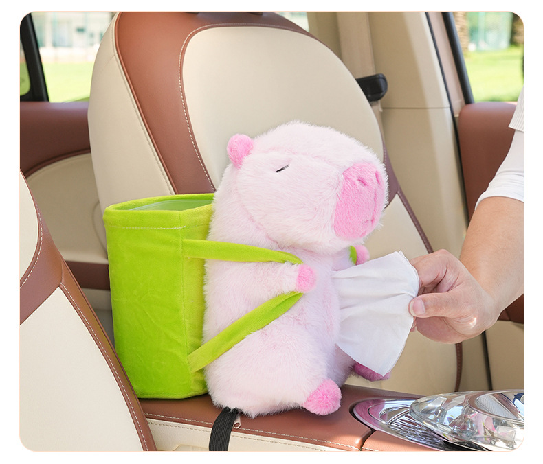 Kapibala Car Tissue Box Trash Can Cartoon Cute Car Storage Bucket Plush Capybara Car Tissue Box