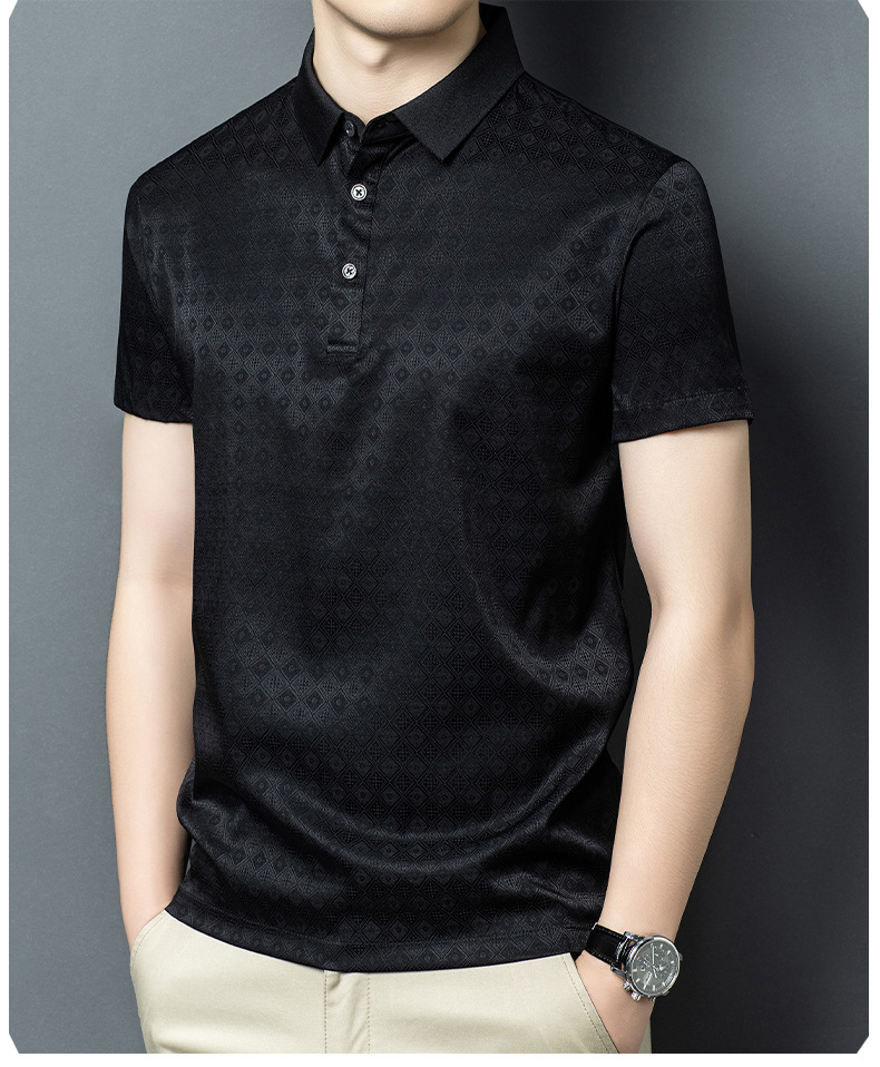 Áo polo nam tay ngắn lụa Mulberry Silk cao cấp mùa hè — Trắng HT2587 chi tiết 11