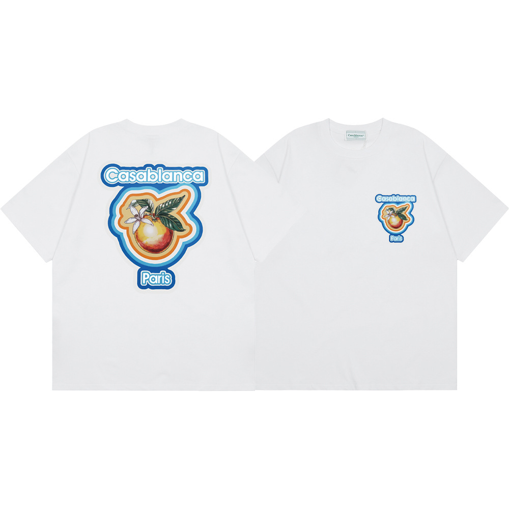 Transfronterizo 2024 primavera y verano nuevo estilo Casablanca Casablanca LOGO estampado hombres y mujeres camiseta suelta de manga corta