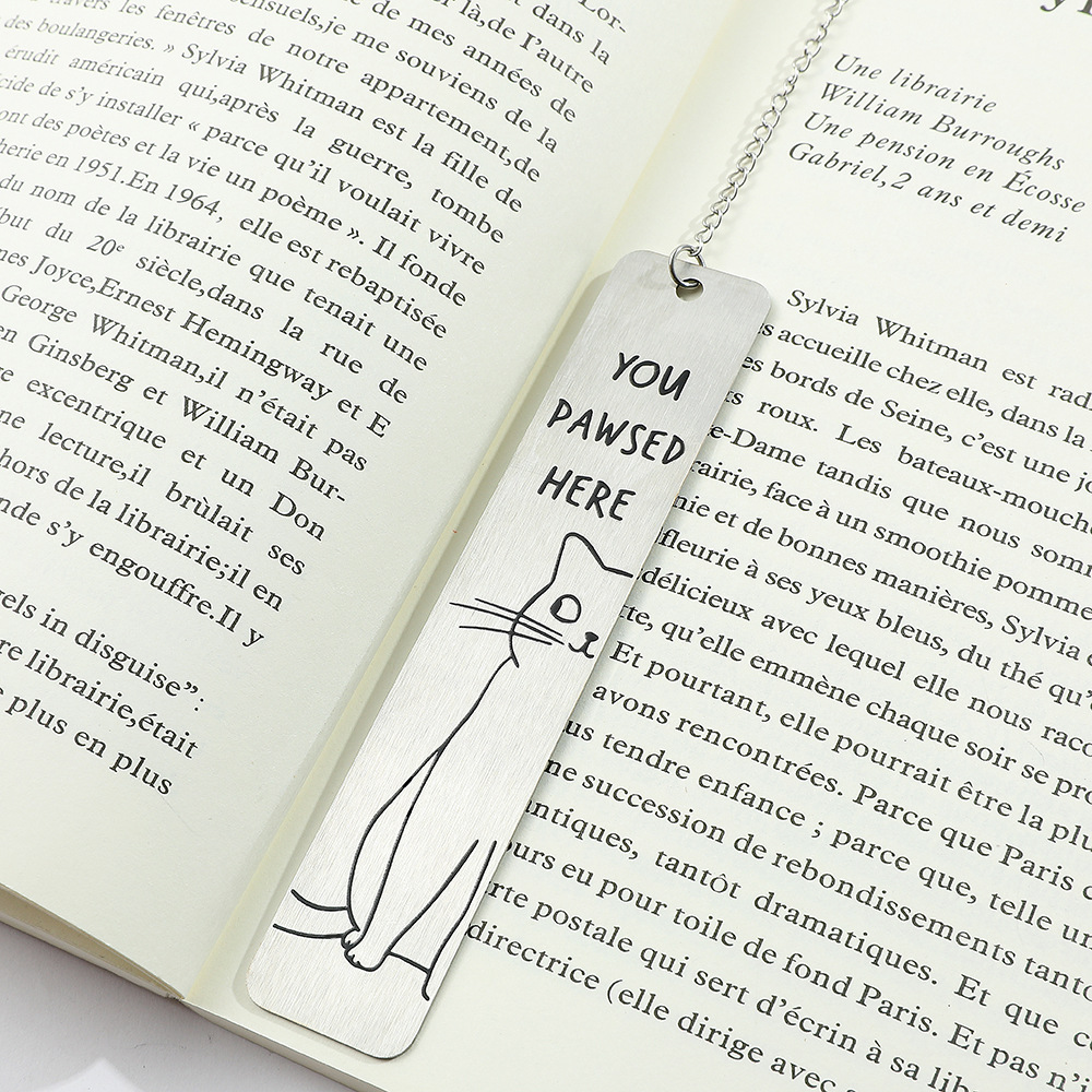27g Weight Bookmark Stationery Type 1 Piece Quantity Class, School Occasion 201 Stainless Steel Material Letter, Cat Pattern Cute Style 1 Piece Letter Cat Class School 201 Stainless Steel Cute Bookmark 5
