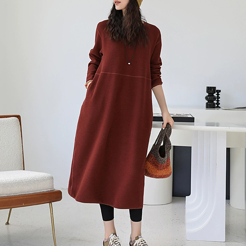 2024 осень и зима кашемир женская одежда с длинными рукавами свободная юбка