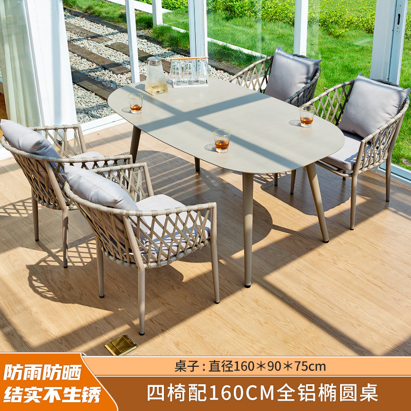 Muebles de exterior Patio Villa Ocio mesa y silla de ratán nórdico balcón al aire libre patio neto plástico rojo mesa de madera y silla