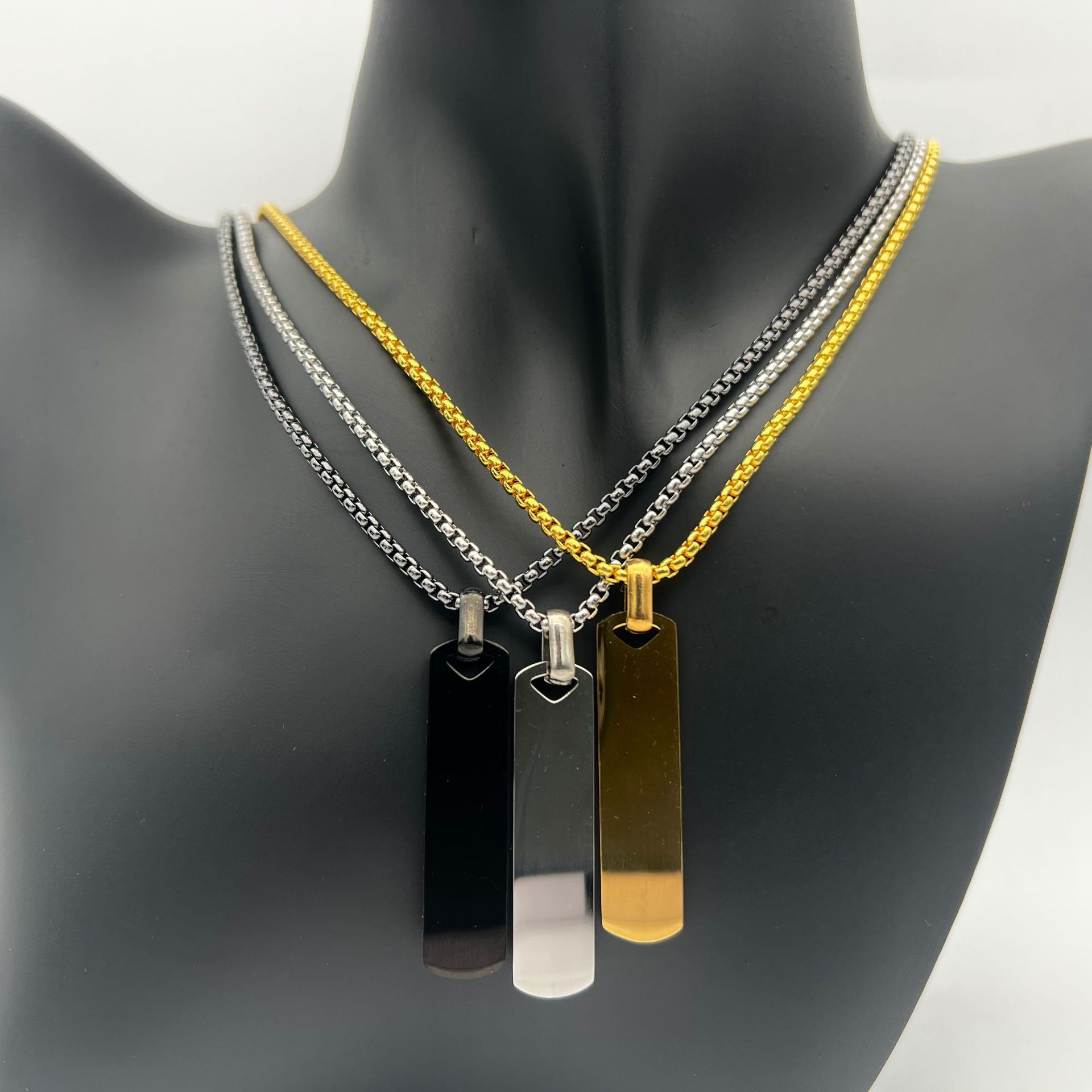 19g Weight Titanium Steel Pendant Material Simple Style Solid Color Rectangle Titanium Steel Unisex Pendant Necklace Men Pendant Necklaces