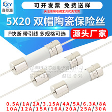 源头厂家 5*20双帽陶瓷保险丝F0.5/1A/2A/3.15A/4A-30A快断带引脚