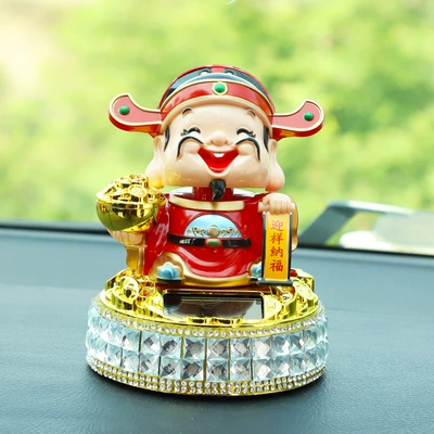 Solar Head Shaking God of Wealth Ornaments Car Creative Head Shaking God of Wealth Solar Five-Way God of Wealth Ornaments Car Ornaments (Car ornaments) - solar-powered-god-of-wealth-white-diamonddonglu-god-of-wealth