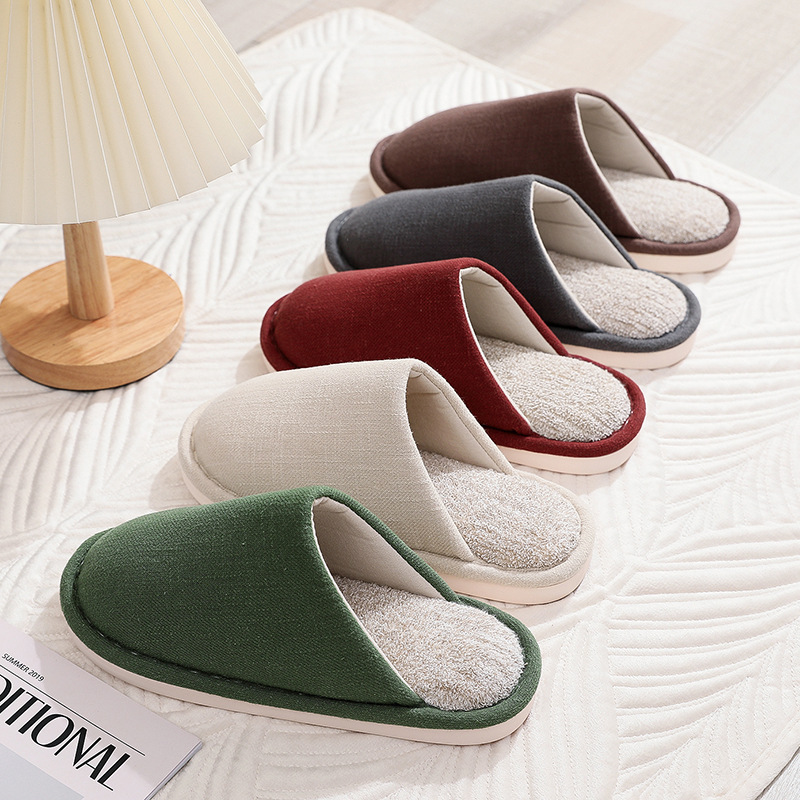Amazon cotton slippers men's spring and autumn household home indoor mute couple non-slip home linen slippers winter wholesale