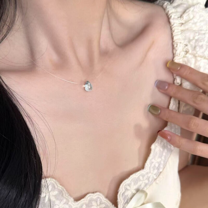 时尚简约人鱼之泪手工切割水滴水晶宝石隐形项链鱼线锁骨链女|undefined