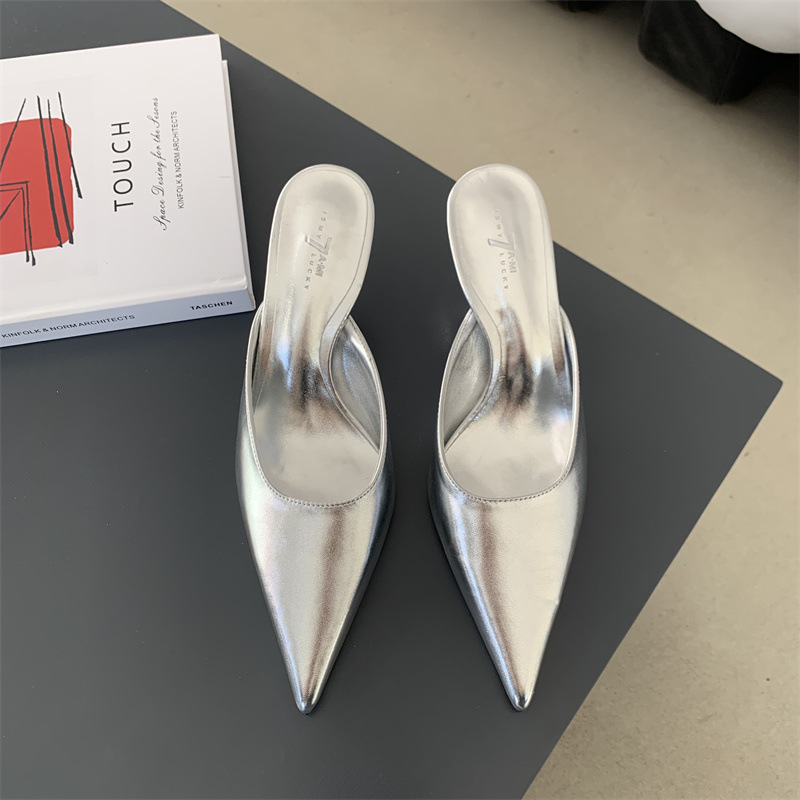 Design francese con tacco alto, mezze pantofole Baotou, scarpe da donna per abbigliamento esterno, tacchi a spillo a punta, scarpe singole a mezza tazza primaverili ed estive_voghion.com