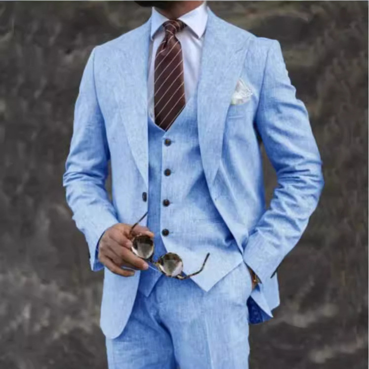 Amazon Men's Suit Linen Three-Piece Suit Wedding Party Banquet Beach Dress Men's Suit Evening Dress