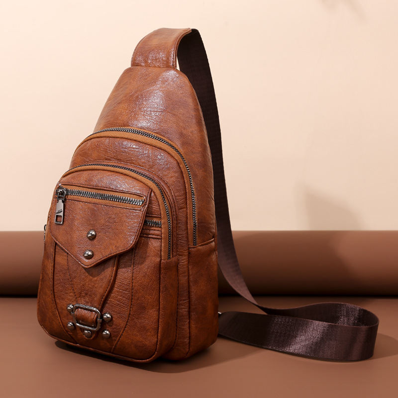 Bolsa de pecho de las mujeres Nueva PU de cuero suave con textura bolsa de mensajero transfronteriza de gran capacidad simple retro bolsa de hombro bolsa de viaje