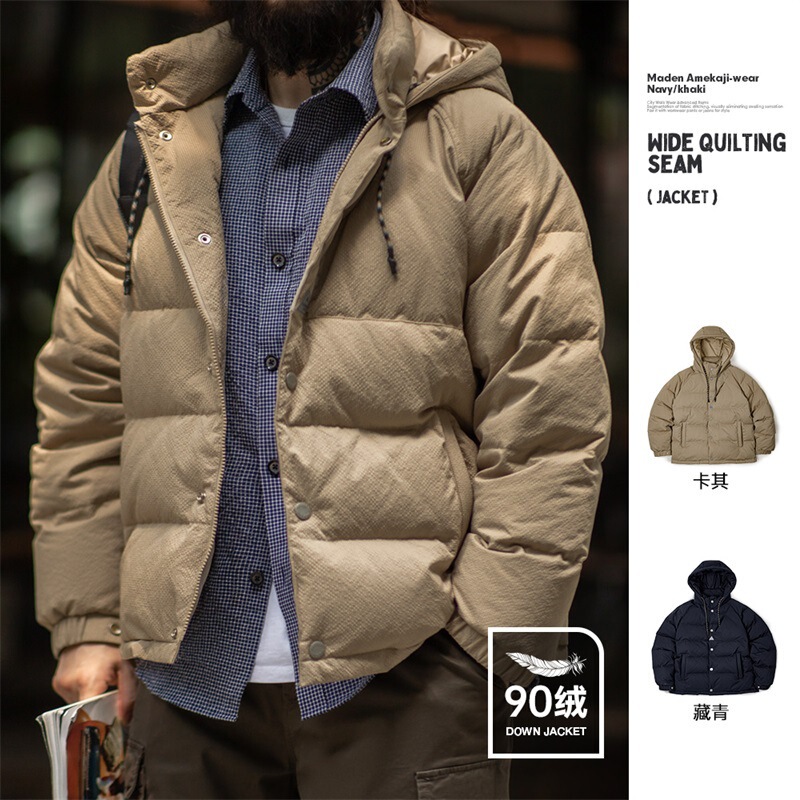 Madden workwear American retro wide quilted down jacket 90 white duck down hooded warm bread coat for men winter