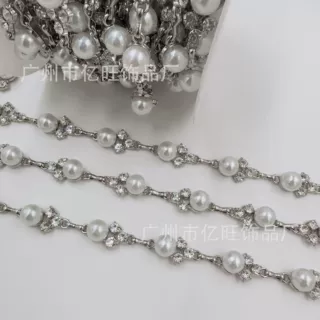 新款 合金镶钻镶珍珠 链条diy 项链配饰饰品包包服装鞋子吊带链子